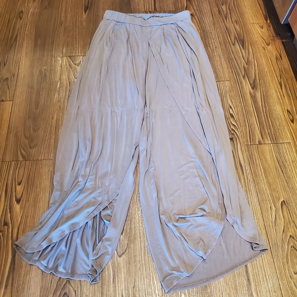 Entro Wide Leg Split Leg Pants Taupe Tan High Rise Boho Beach Neutral Stretch L - Picture 3 of 7
